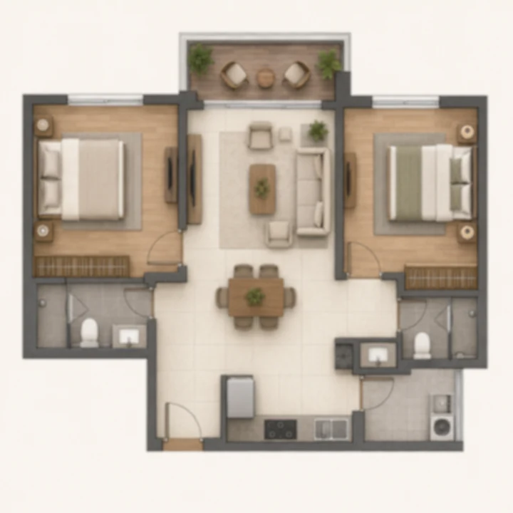 Embassy Sadahalli 2 BHK indicative floor plan, 850 to 1,050 sq ft on the client brief's tentative band Embassy Sadahalli 2 BHK indicative floor plan, 850 to 1,050 sq ft on the client brief's tentative band
